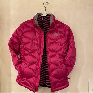North face girls large Lot reversible black and pink and pink down jacket  nice